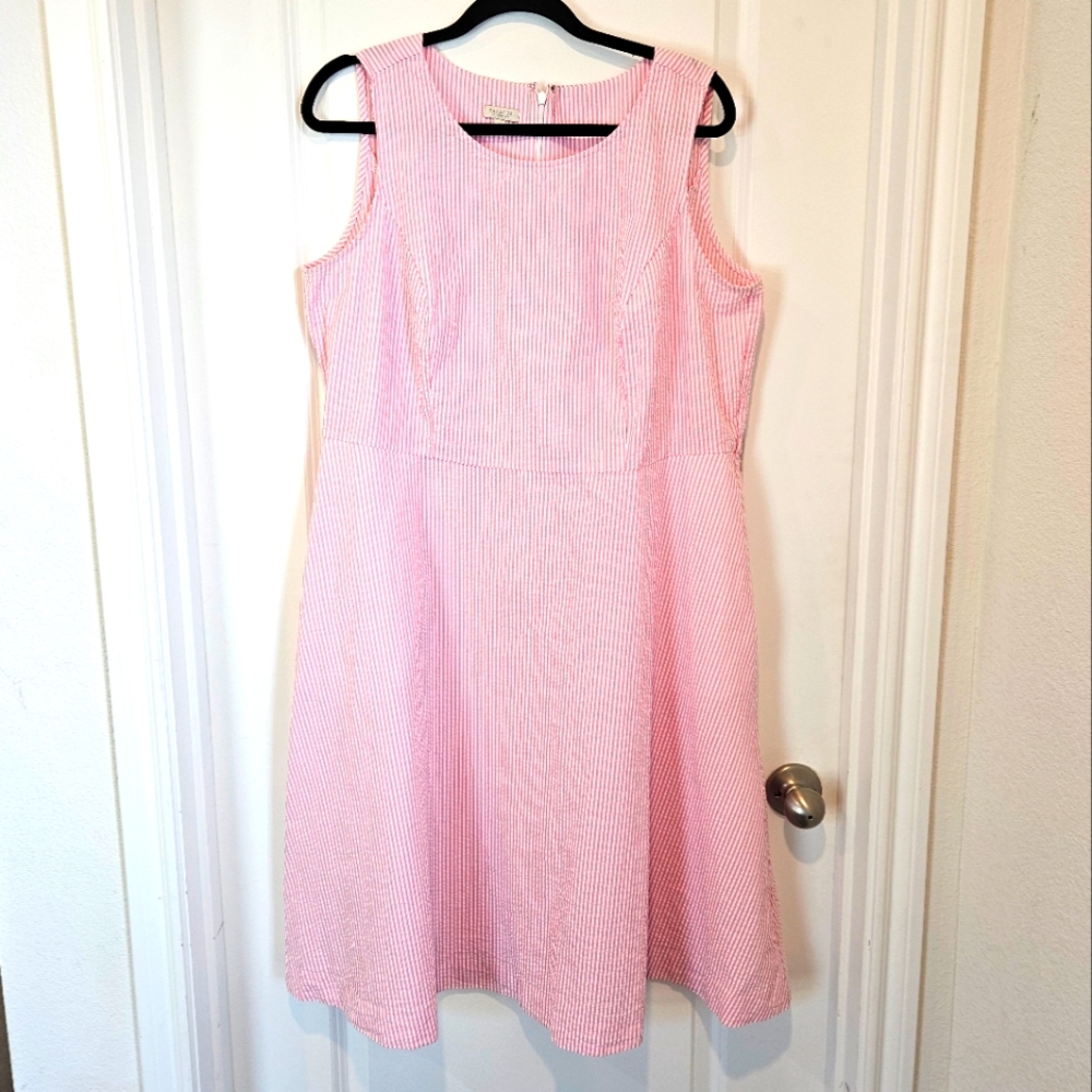 Talbots Pink and White Striped Midi Dress